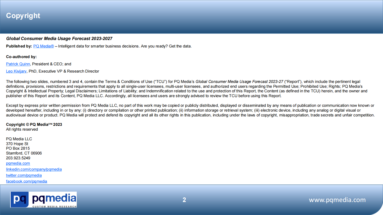 PQ media：2023-2027年全球媒体消费者使用预测报告【英文版】 第2页