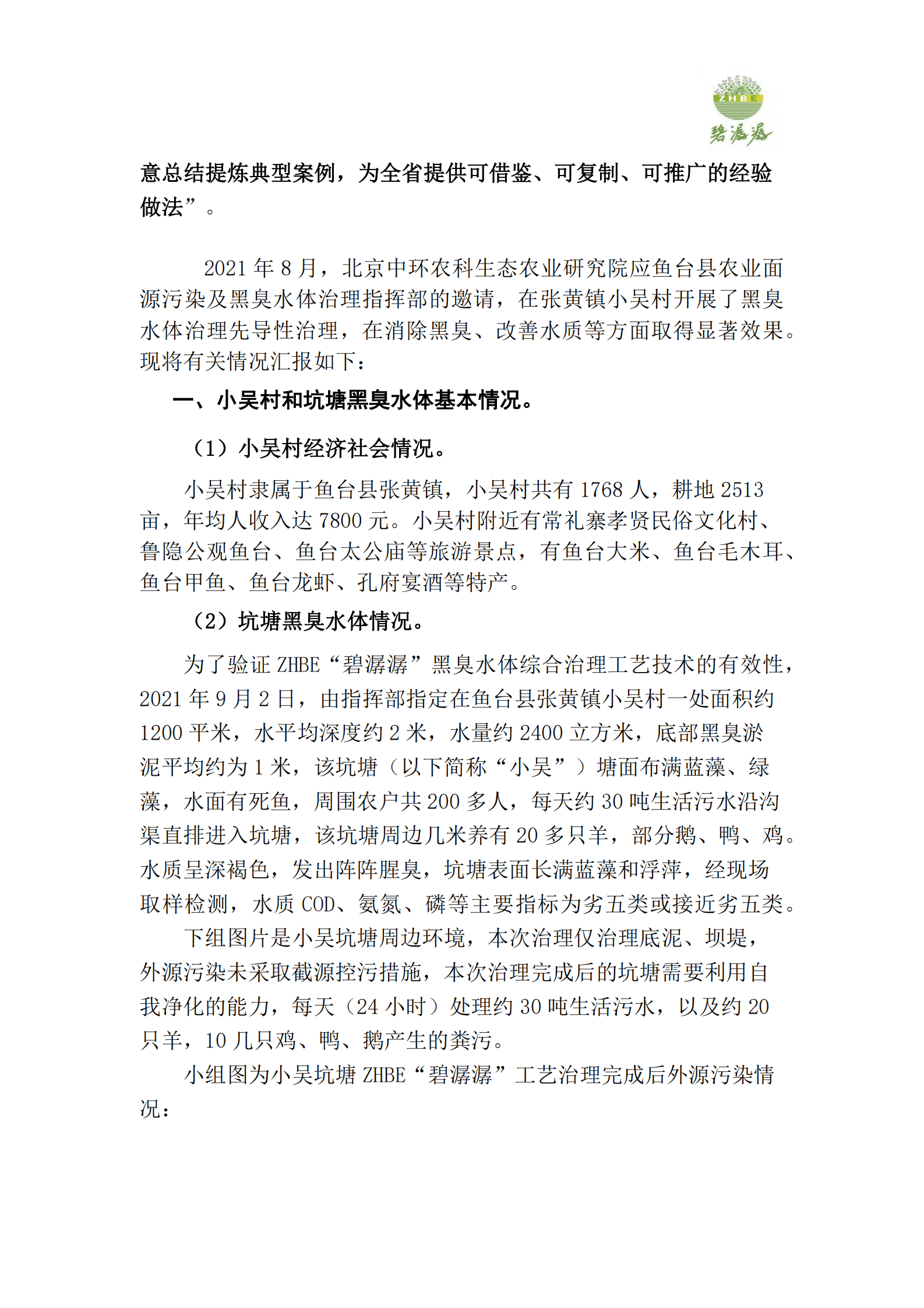 北京中环农科院：ZHBE&ldquo;碧潺潺&rdquo;农村黑臭水体综合治理工艺先导性应用示范项目总结 第3页