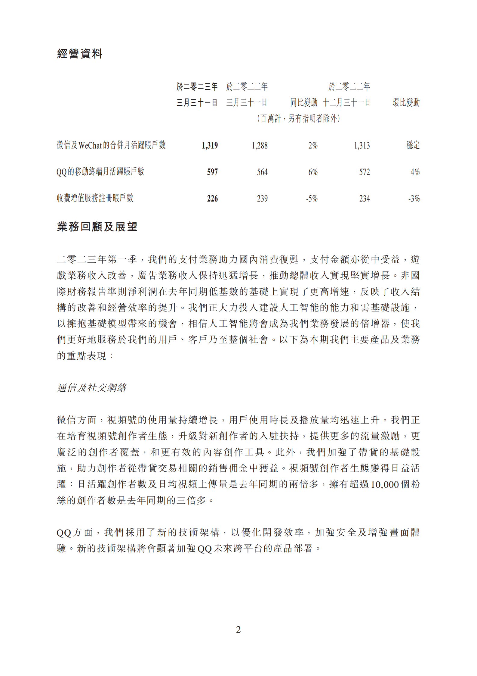 2023年第一季度腾讯业绩财报--港交所版本 第2页