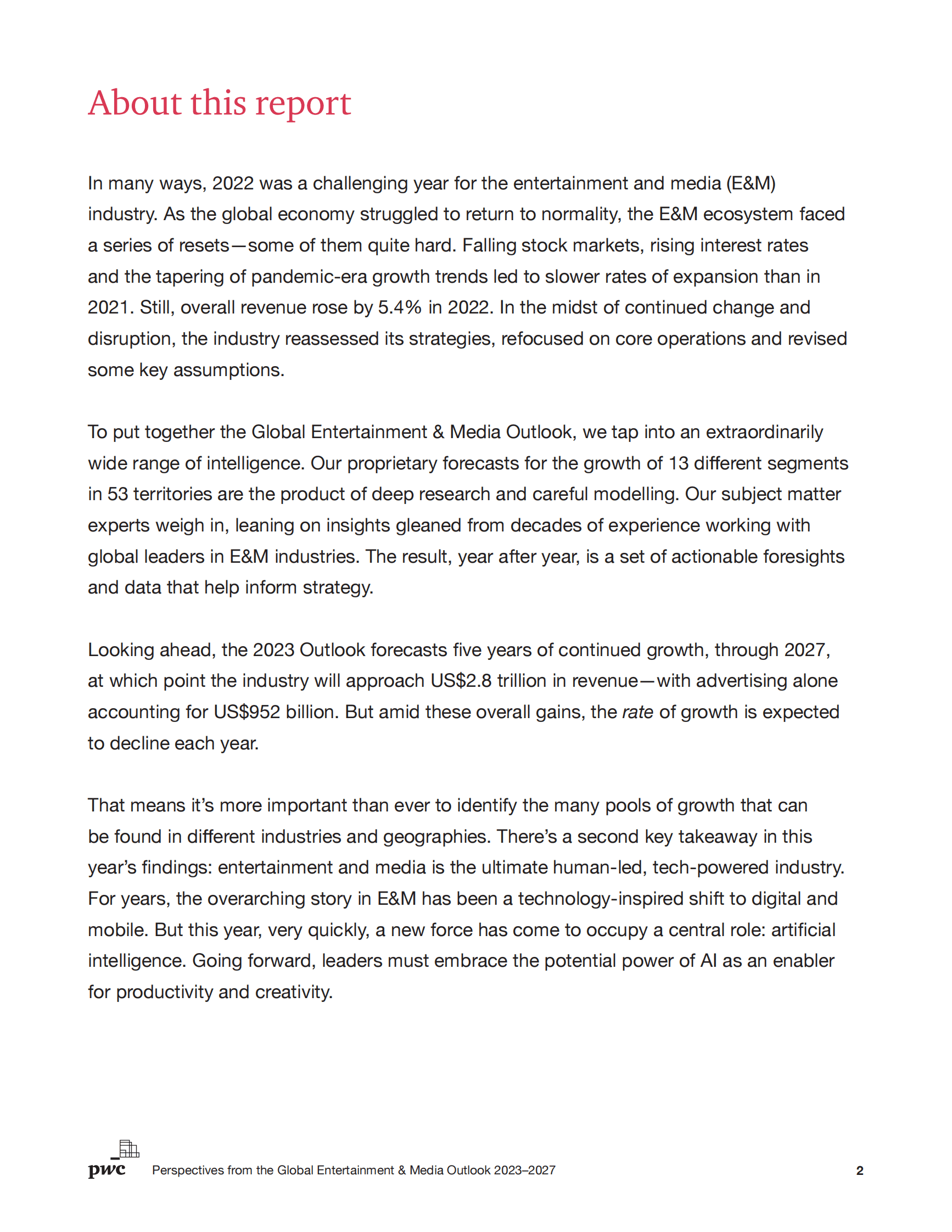 PWC：2023-2027全球娱乐与媒体展望（英） 第2页