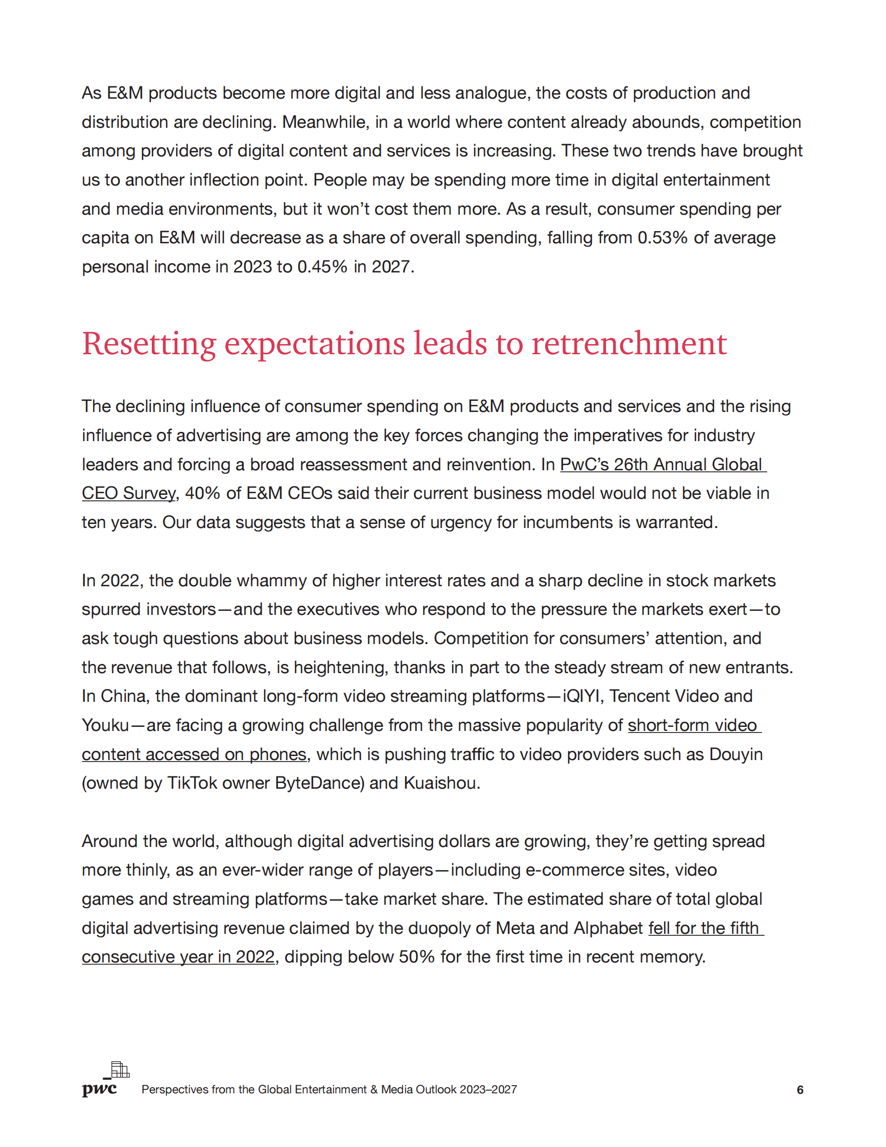 PWC：2023-2027全球娱乐与媒体展望（英） 第6页