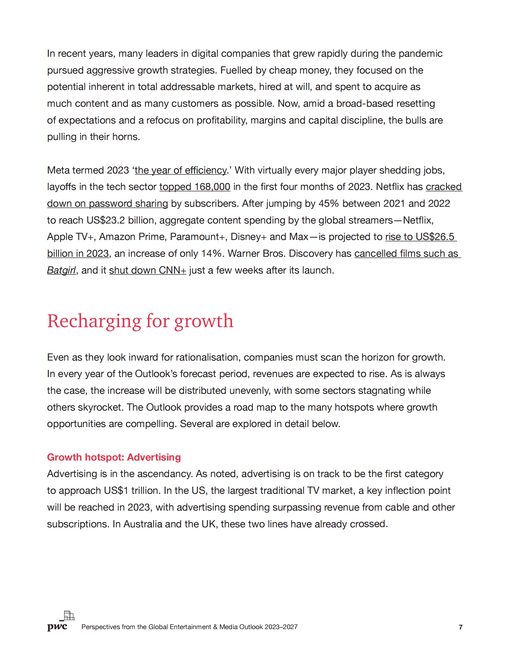 PWC：2023-2027全球娱乐与媒体展望（英） 第7页