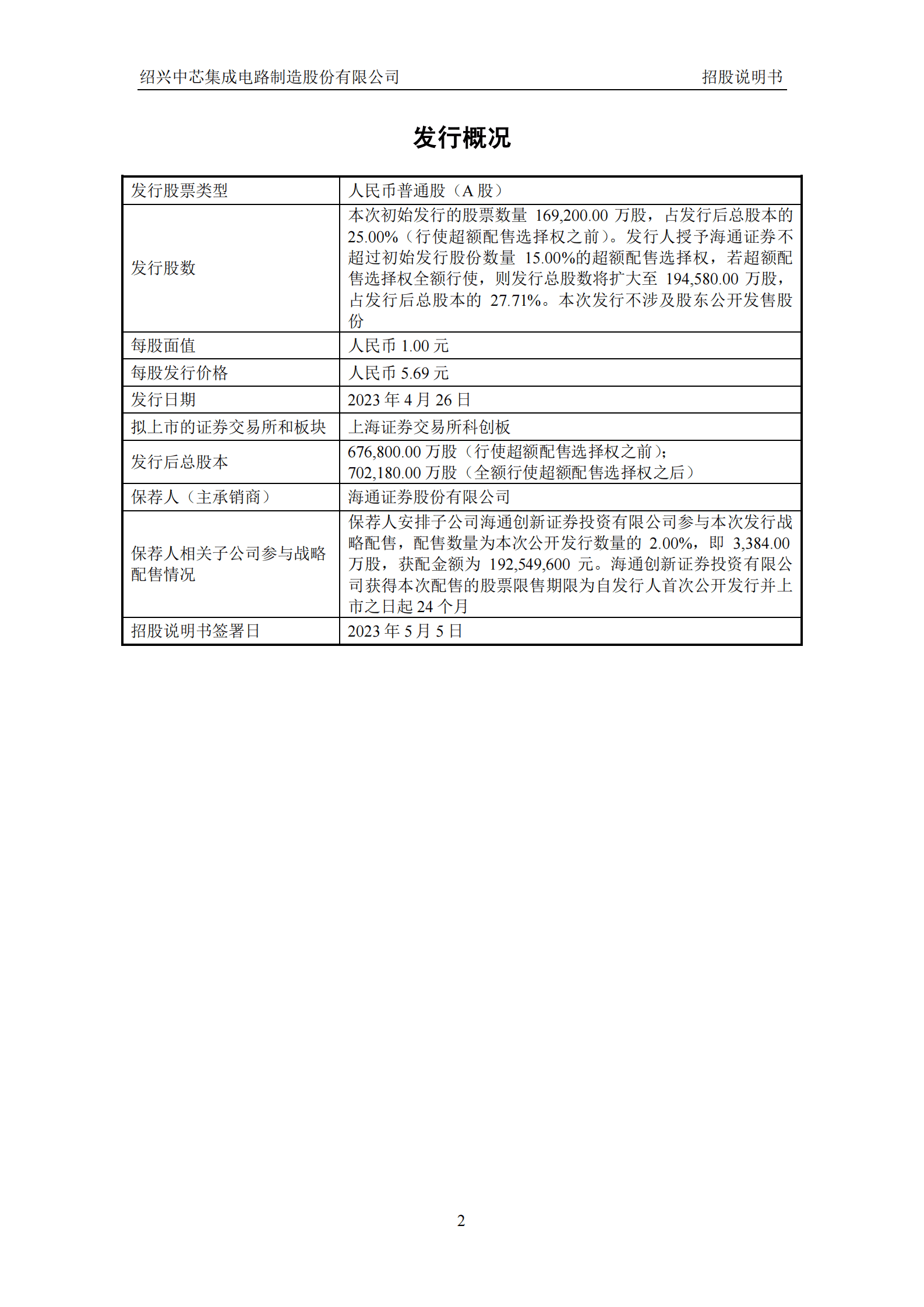 绍兴中芯集成电路制造股份有限公司科创板IPO上市招股说明书 第3页