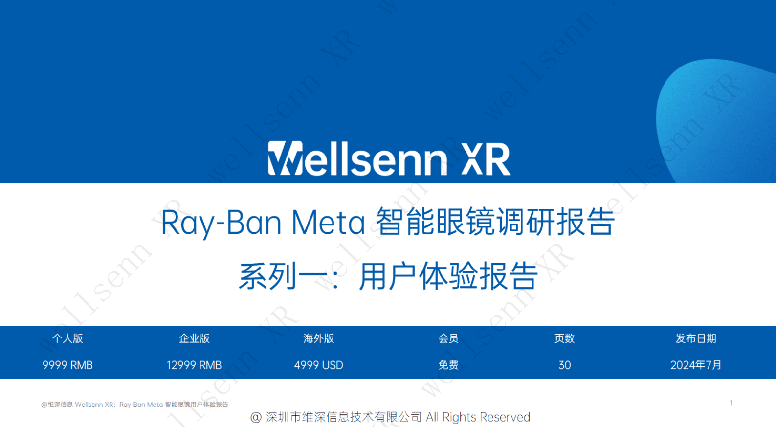 维深：2024年Ray-Ban Meta智能眼镜调研报告系列一：用户体验报告 第1页