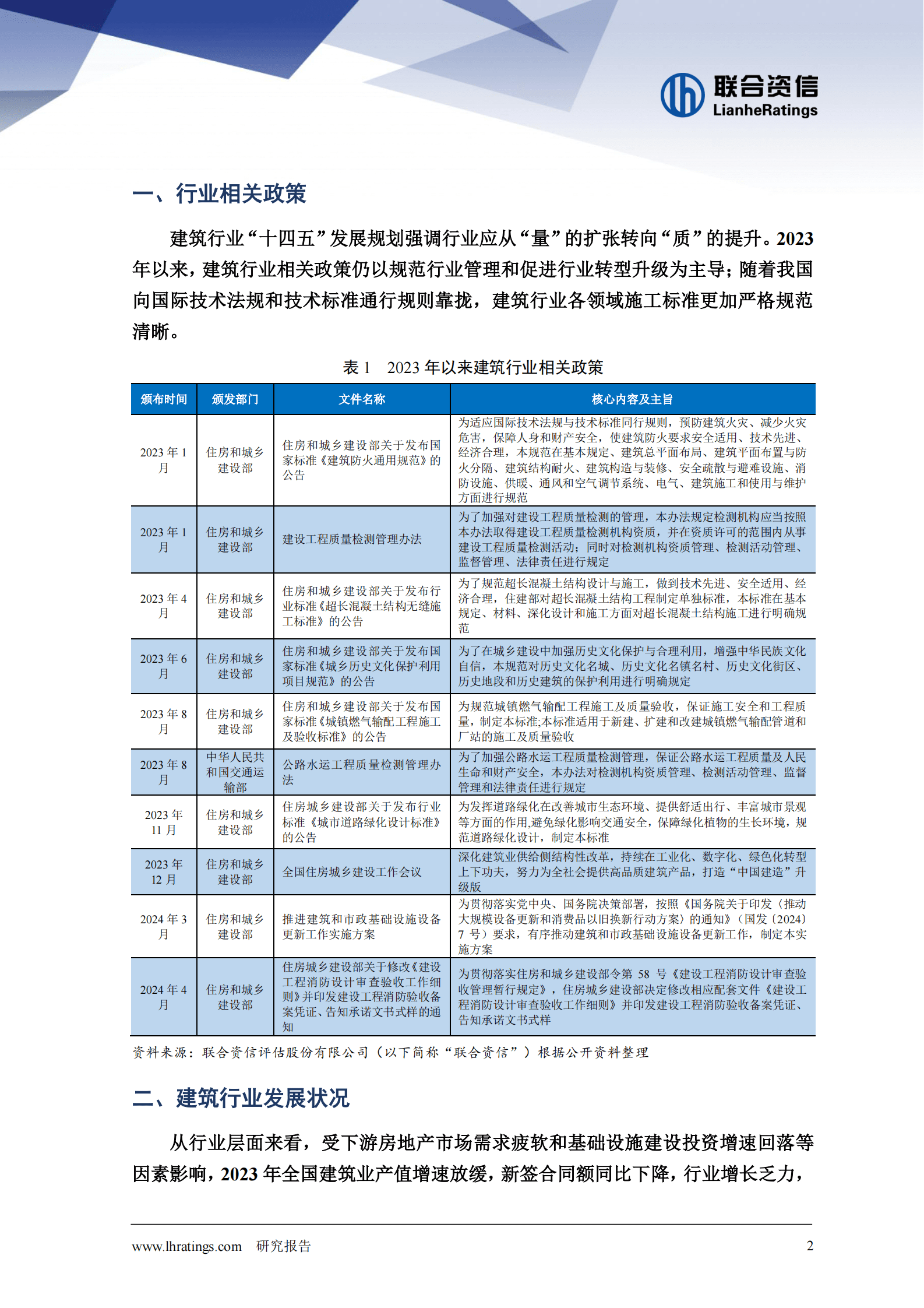 联合资信：建筑施工行业2024年一季度观察报告 第2页