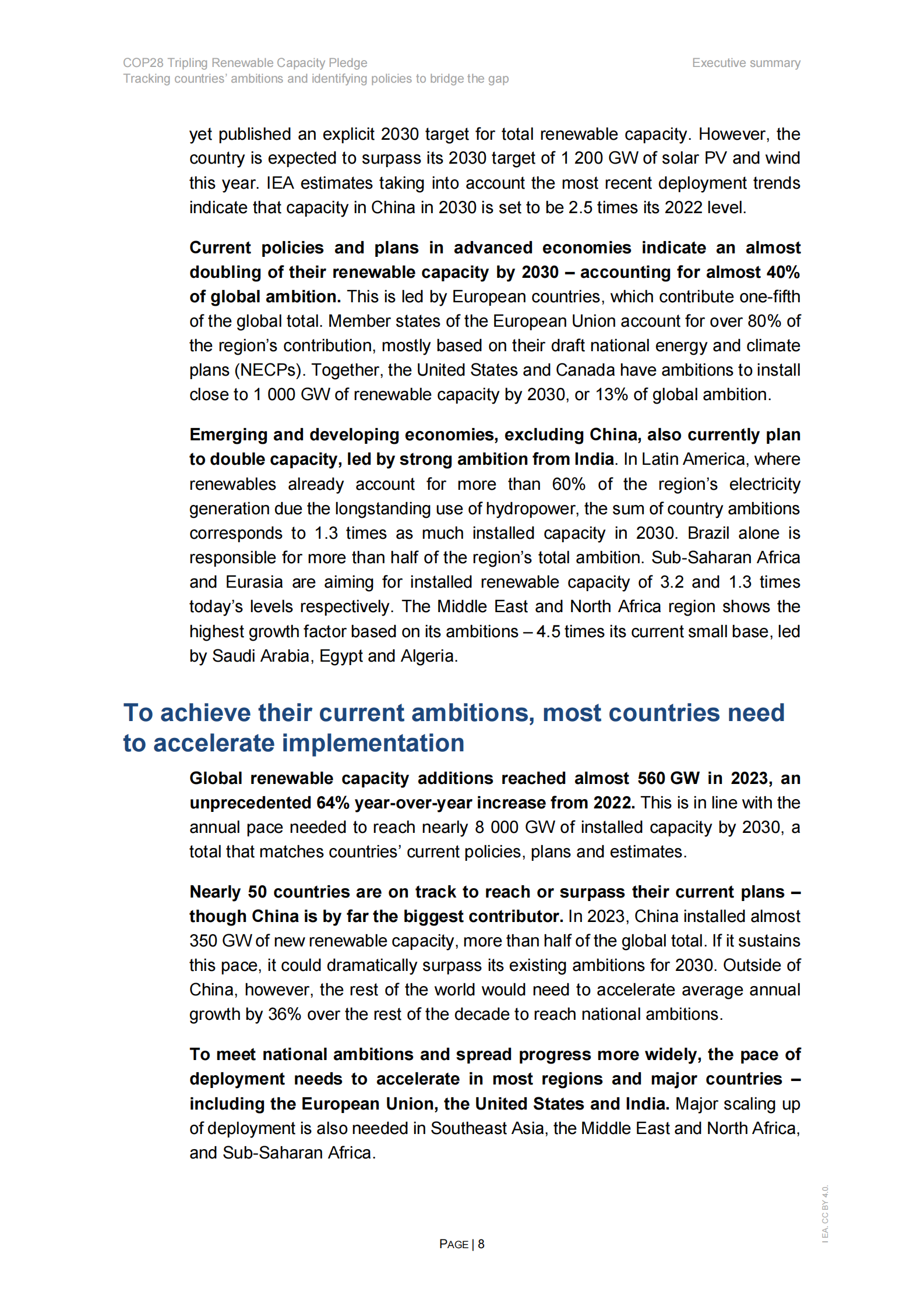 国际能源署：2024年COP28可再生能源容量承诺翻三番报告（英文版） 第8页