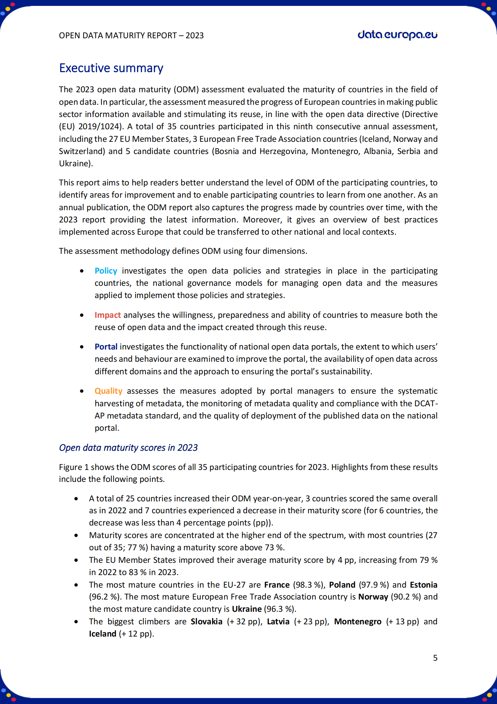 欧盟委员会：2023年开放数据成熟度（ODM）（英文） 第5页