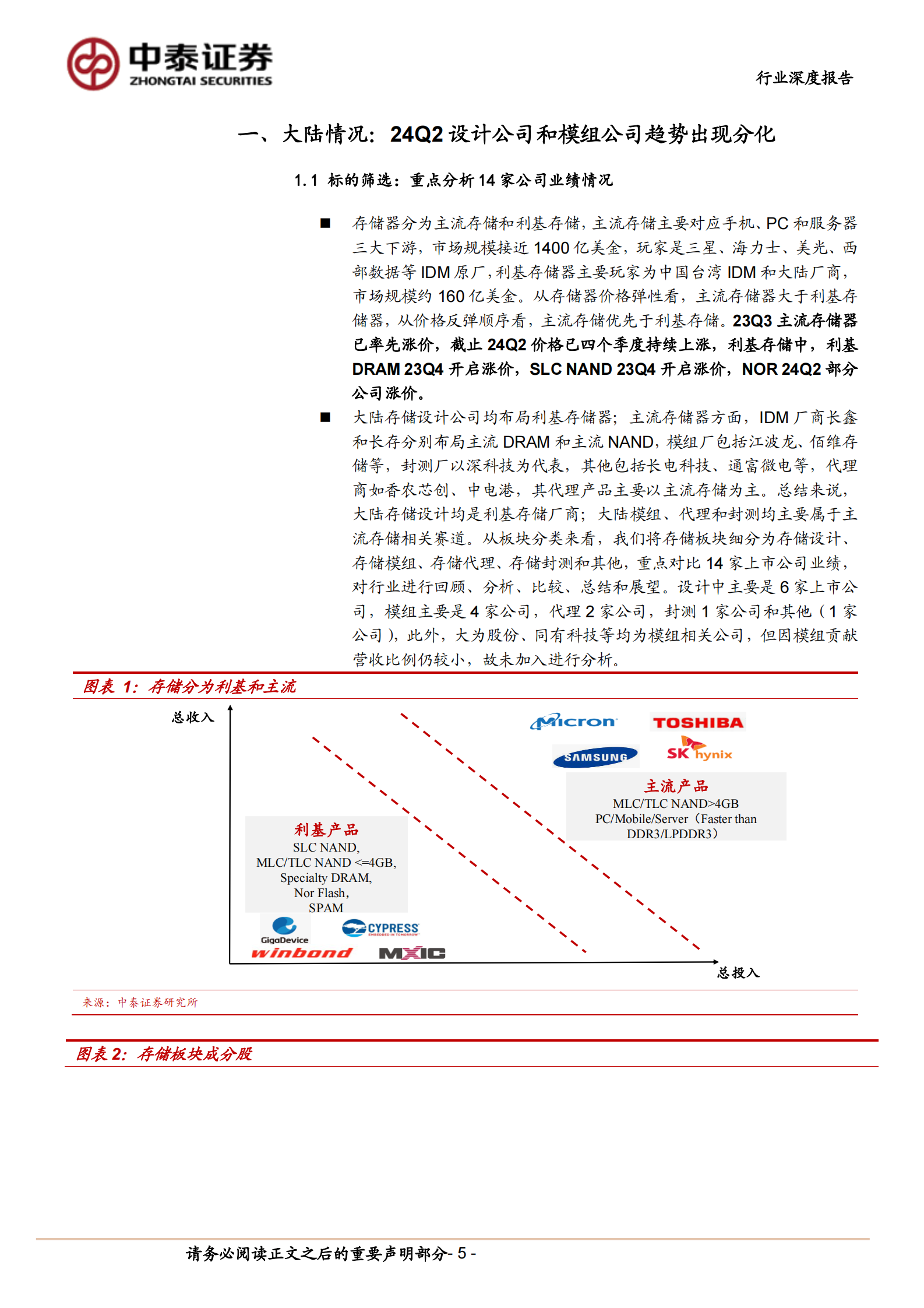 中泰证券：存储板块2024年中报总结：设计和模组业绩分化，海外大厂展望2025年供需紧张 第5页