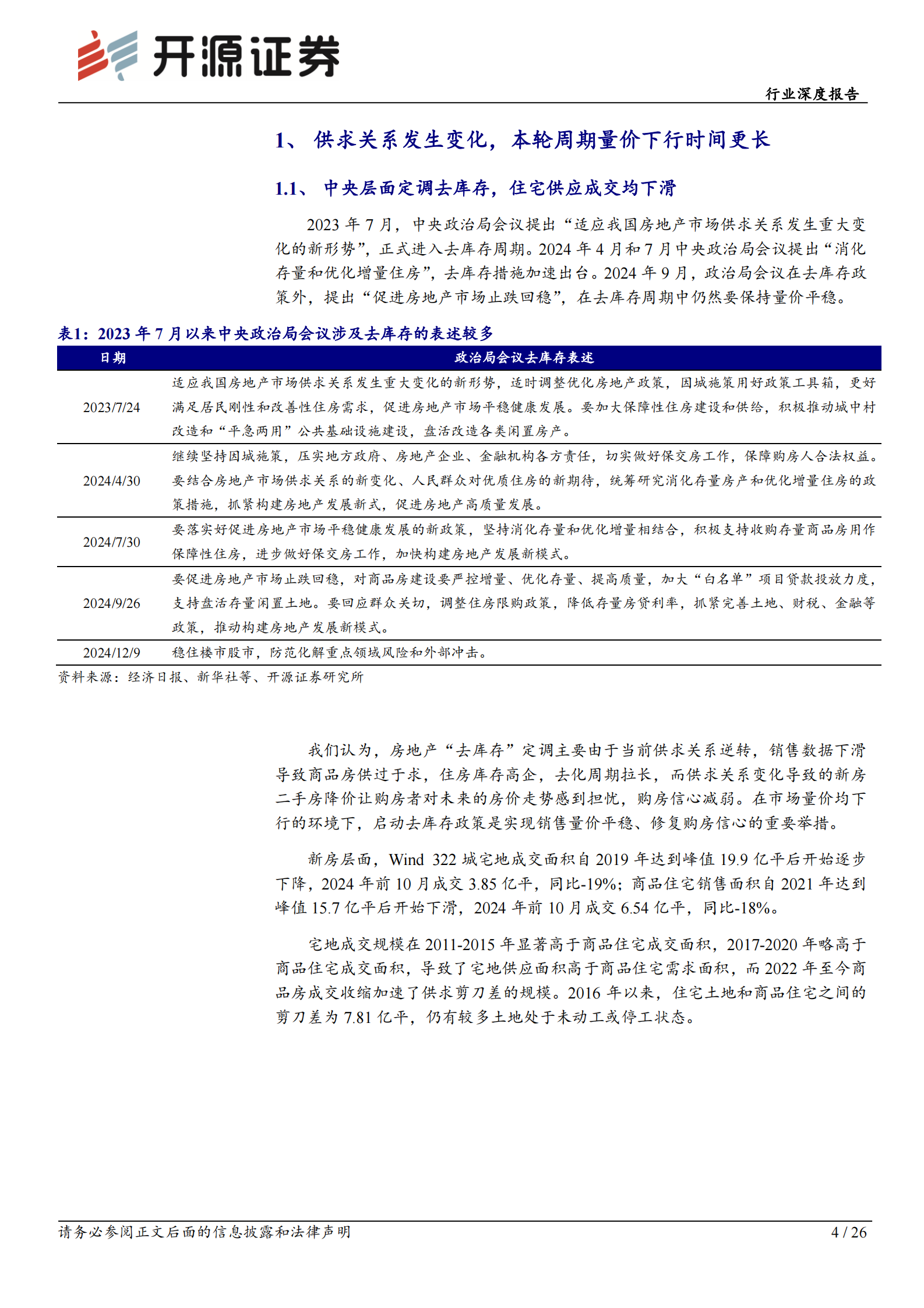 开源证券：房地产行业深度报告：止跌企稳专题二：去库存的测算及未来展望 第4页