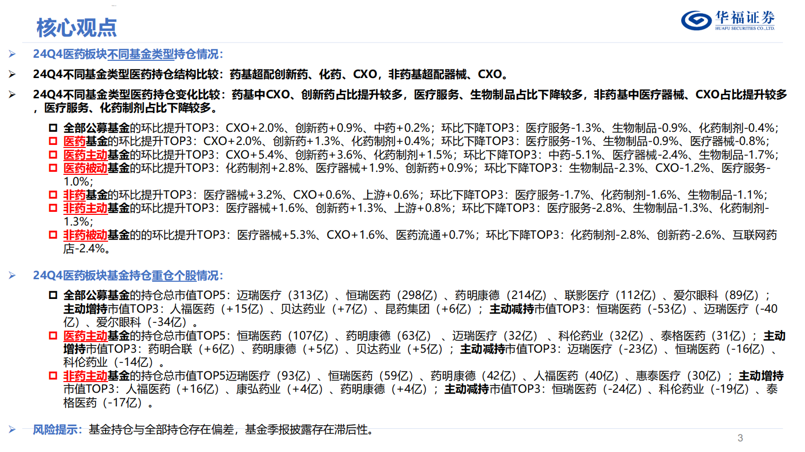 华福证券：医药行业24Q4基金持仓分析：药基 非药基医药重仓占比续创新低，被动基金占比持续提升 第3页