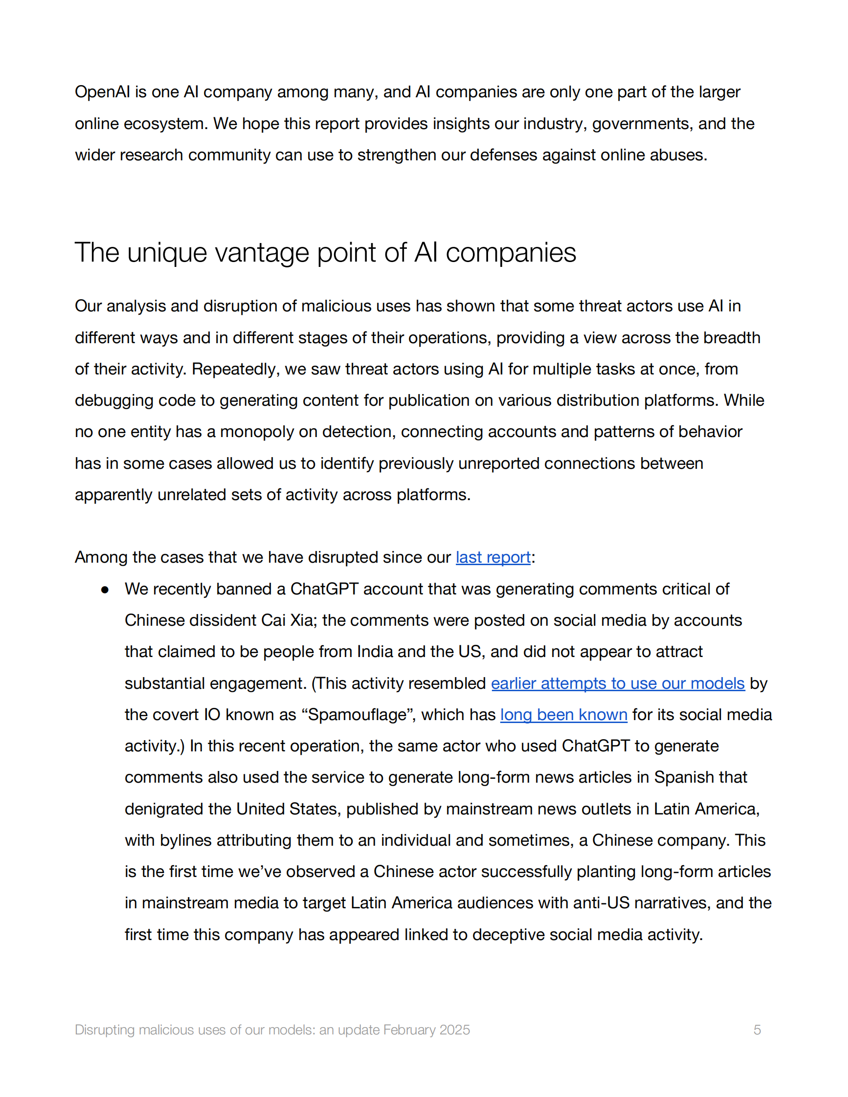 OpenAI：2025年AI模型恶意使用的对抗策略与案例分析报告（英文版） 第5页