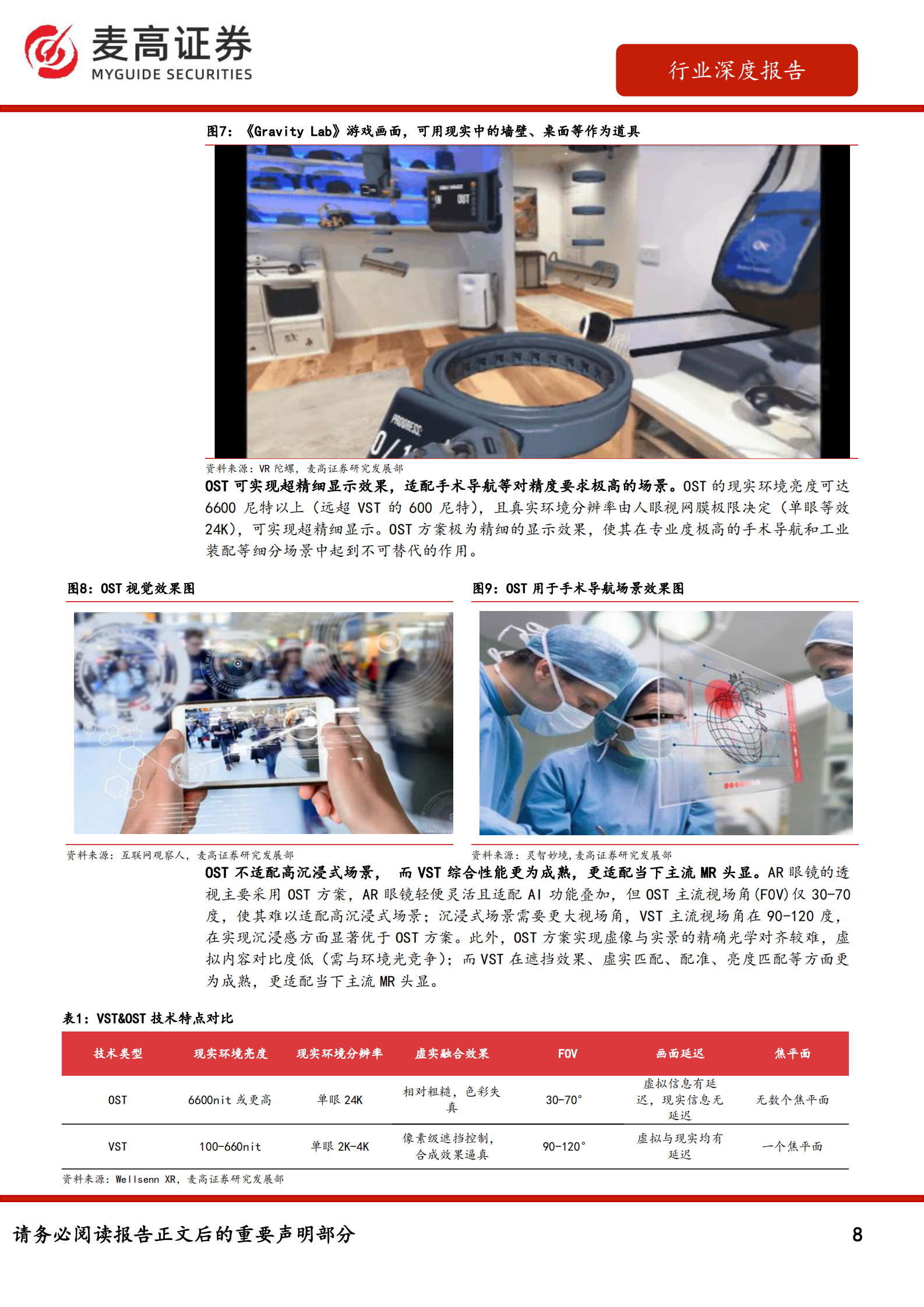 麦高证券：VR（虚拟现实）／MR行业深度：VST技术引领头显进化升级，光学显示屏迭代打造硬件基石 第8页