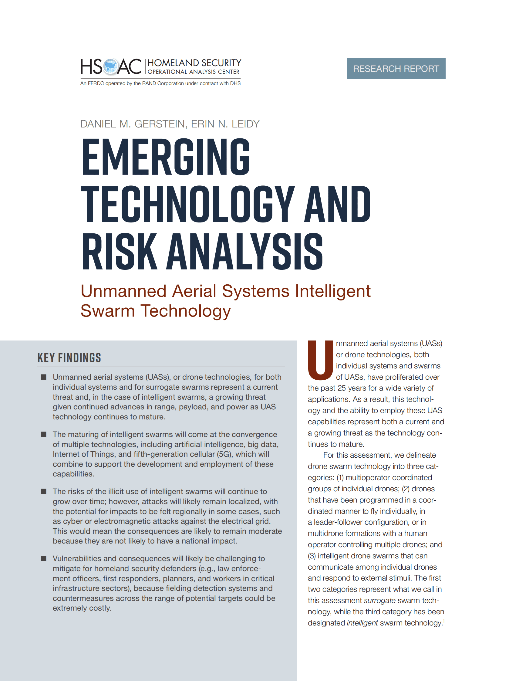 Rand兰德：2024年新兴技术与风险分析——无人机系统智能蜂群技术报告（英文版） | 先导研报