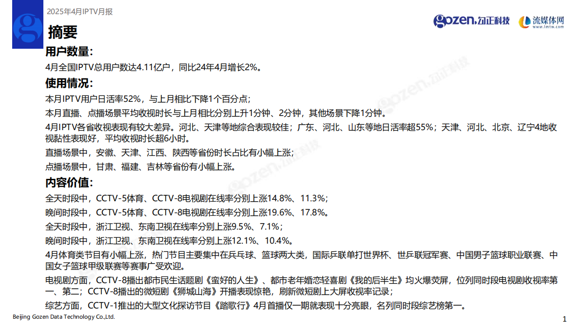 勾正科技：2025年4月IPTV数据月度报告 第2页