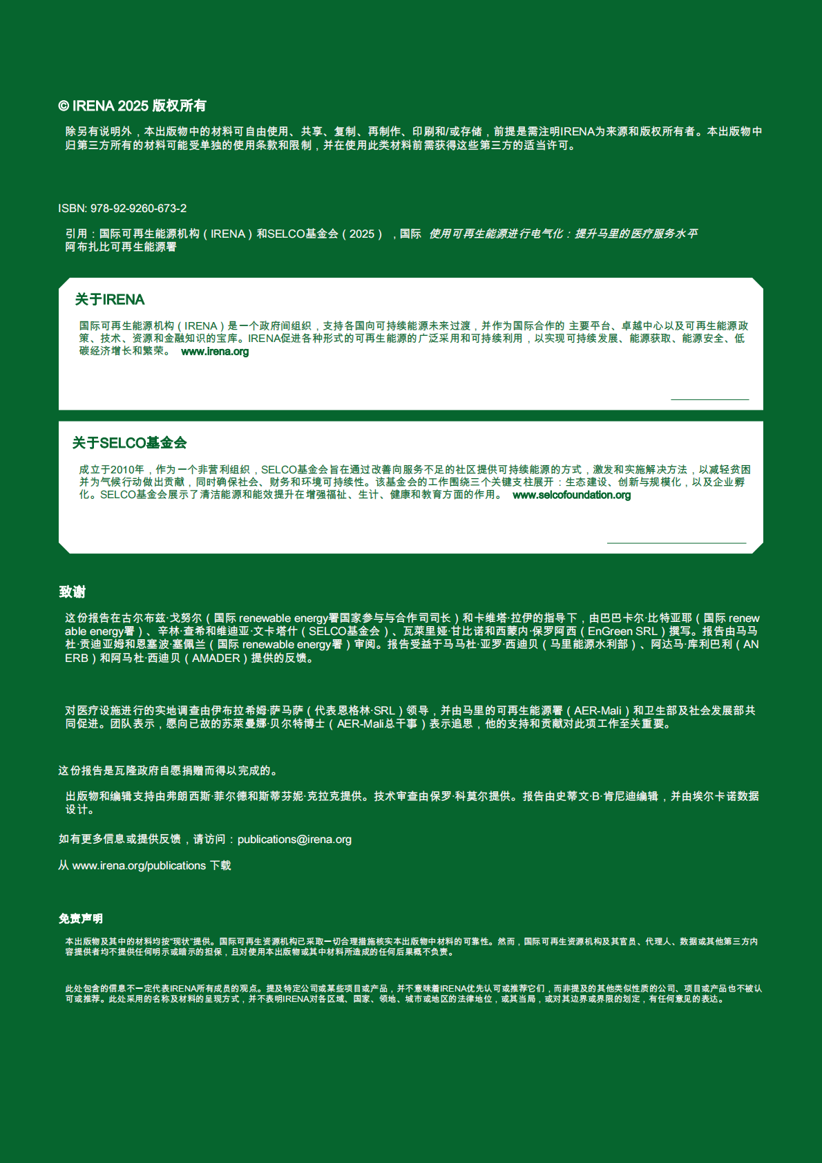 国际可再生能源机构：使用可再生能源进行电气化：马利 第2页