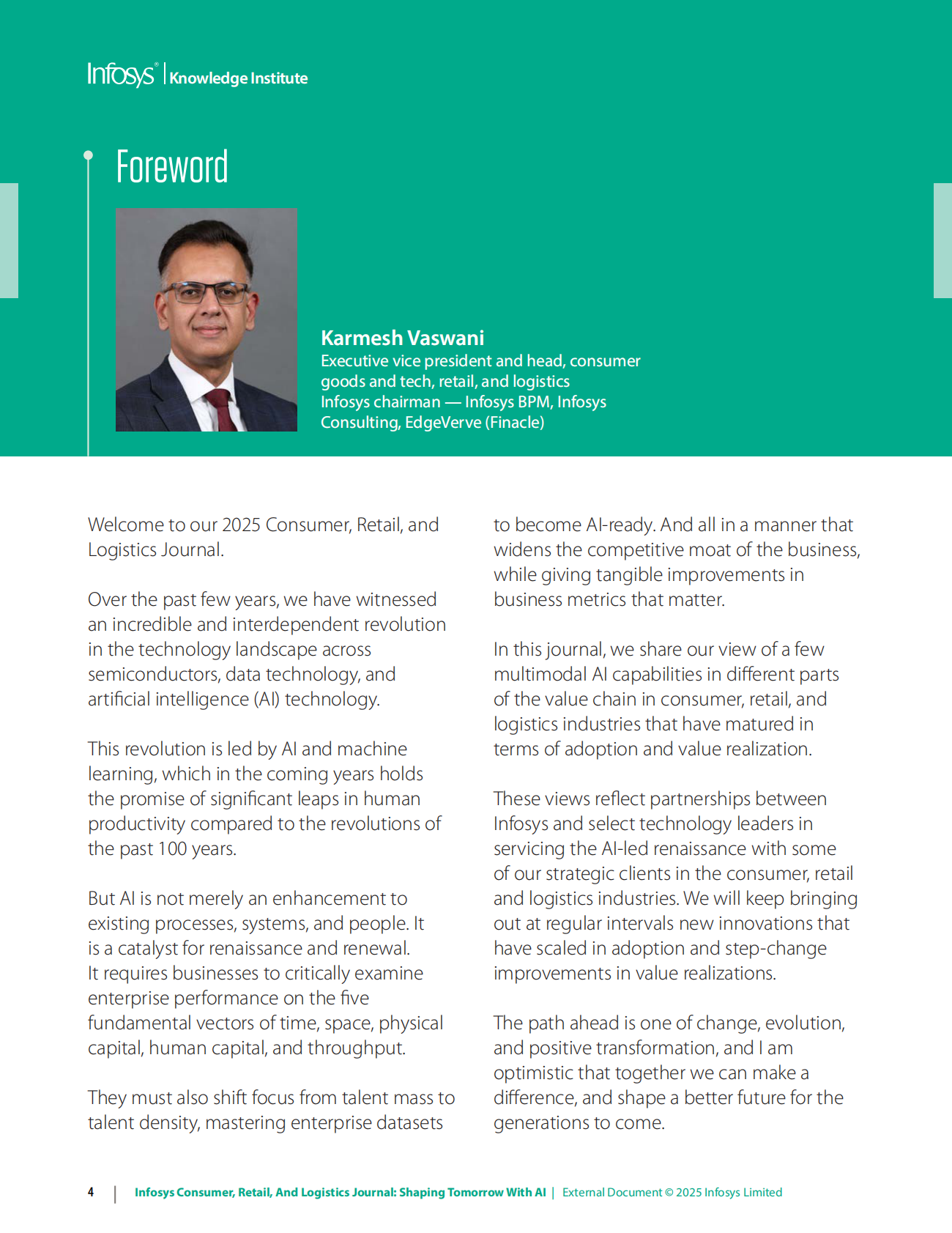 印孚瑟斯Infosys：2025年信息、零售和物流杂志：用人工智能塑造未来报告（英文版） 第4页
