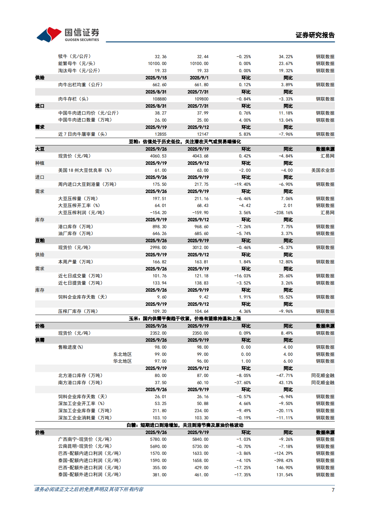 国信证券：农产品研究跟踪系列报告（176）：短期肉牛价格较为坚挺，Q4有望进一步加速上涨 第7页