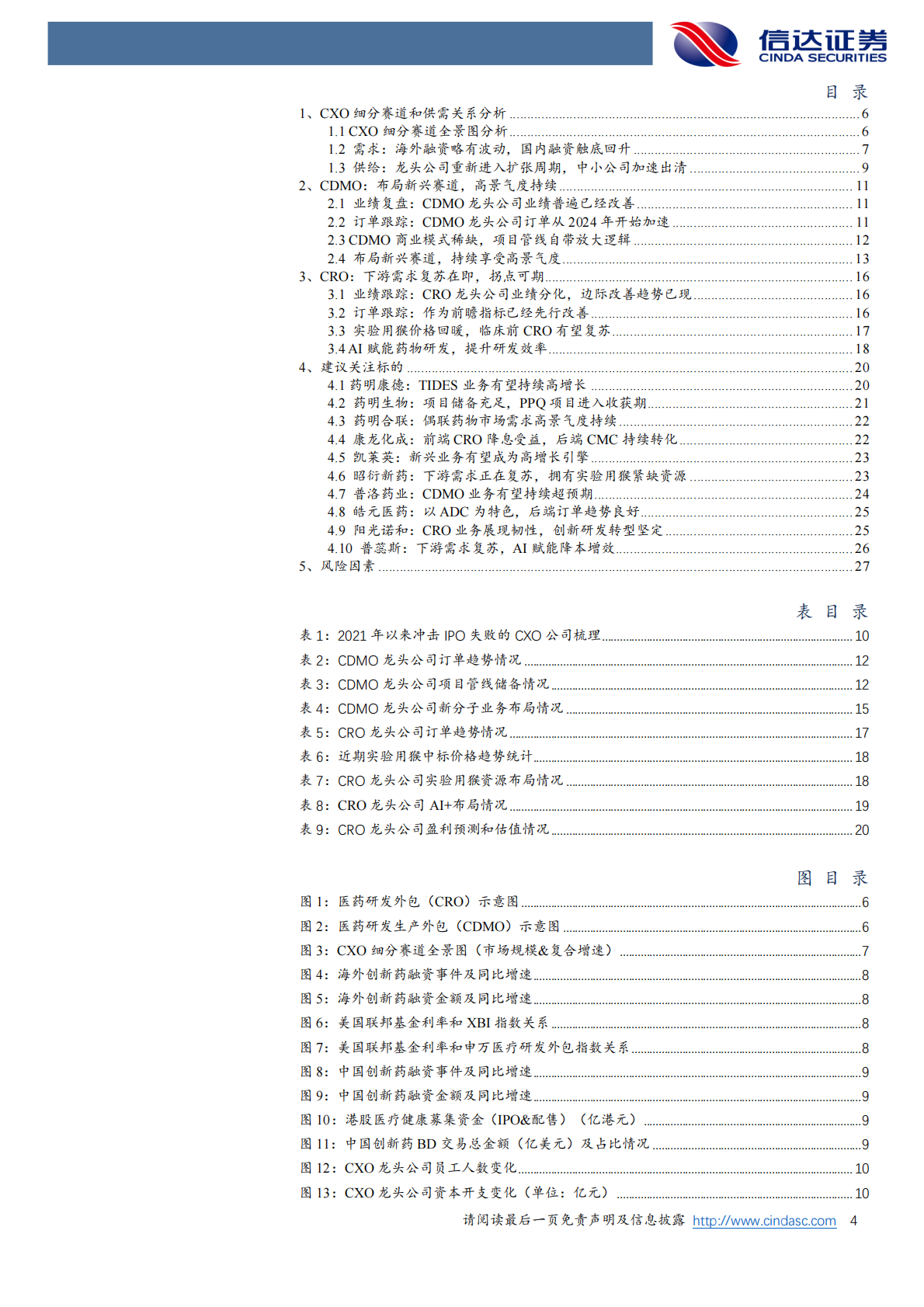 信达证券：CXO行业深度跟踪报告：CDMO景气度持续，CRO拐点可期 第4页