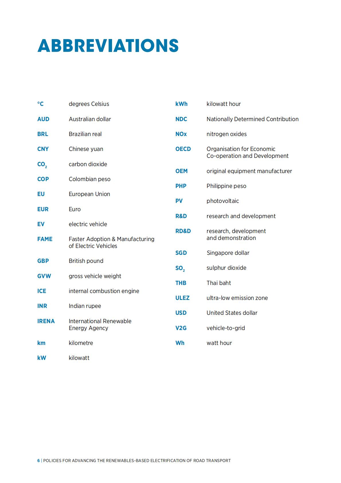 IRENA国际可再生能源机构：2025年推动基于可再生能源的公路运输电气化的政策报告（英文版） 第6页