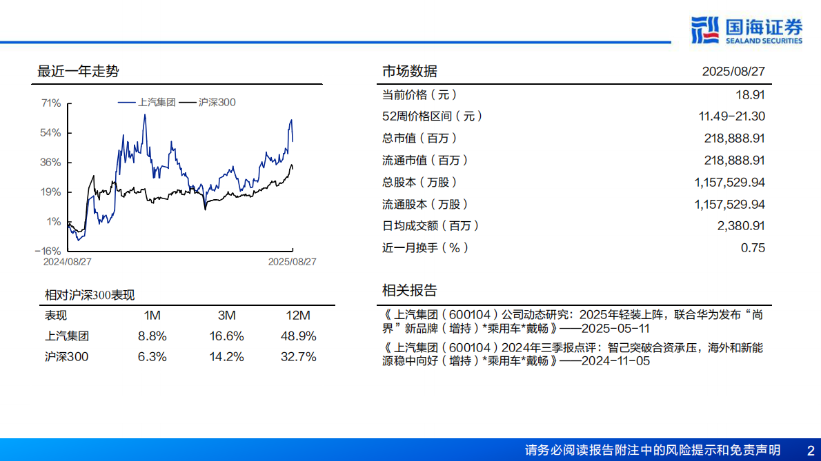 国海证券：上汽集团深度研究报告：2025轻装上阵，与华为合作未来可期 第2页
