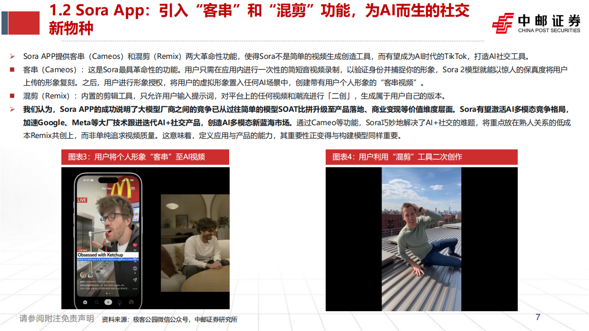 中邮证券：人工智能行业：从工具到社交生态，Sora 2引领AI多模态转型 第7页