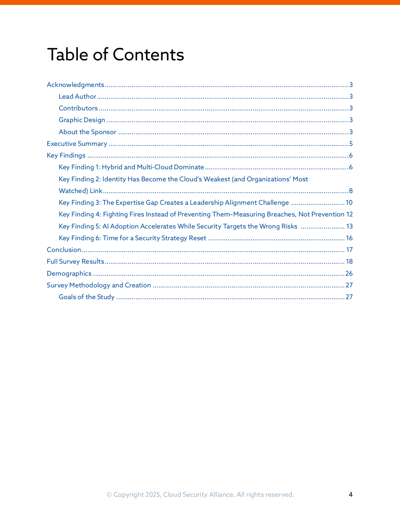 CSA GCR云安全联盟：2025年云与AI安全状况调查报告（英文版） 第4页