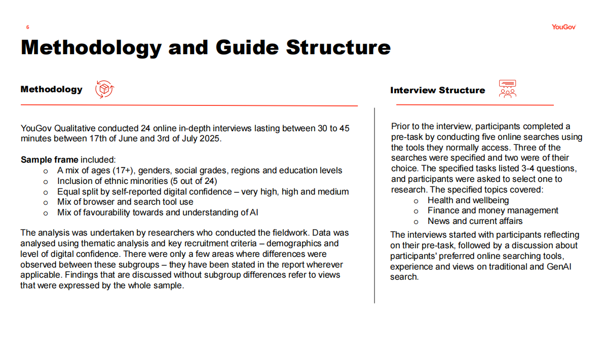 英国通信管理局YouGov：2025年生成式AI搜索用户体验定性研究报告（英文版） 第6页