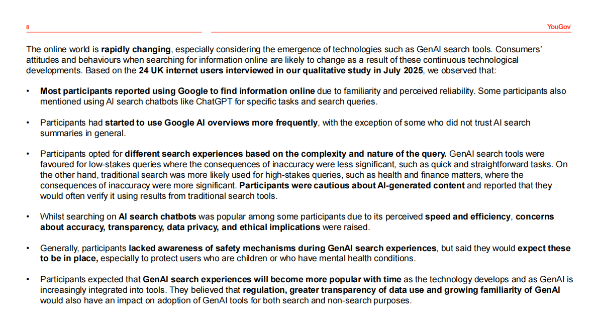 英国通信管理局YouGov：2025年生成式AI搜索用户体验定性研究报告（英文版） 第8页