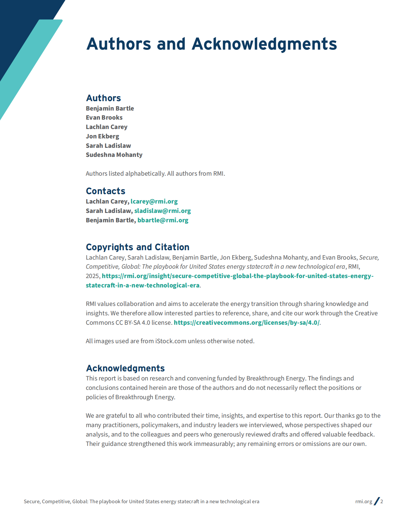 RMI落基山研究所：2025年安全、竞争力与全球视野：新科技时代美国能源战略方略报告（英文版） 第2页