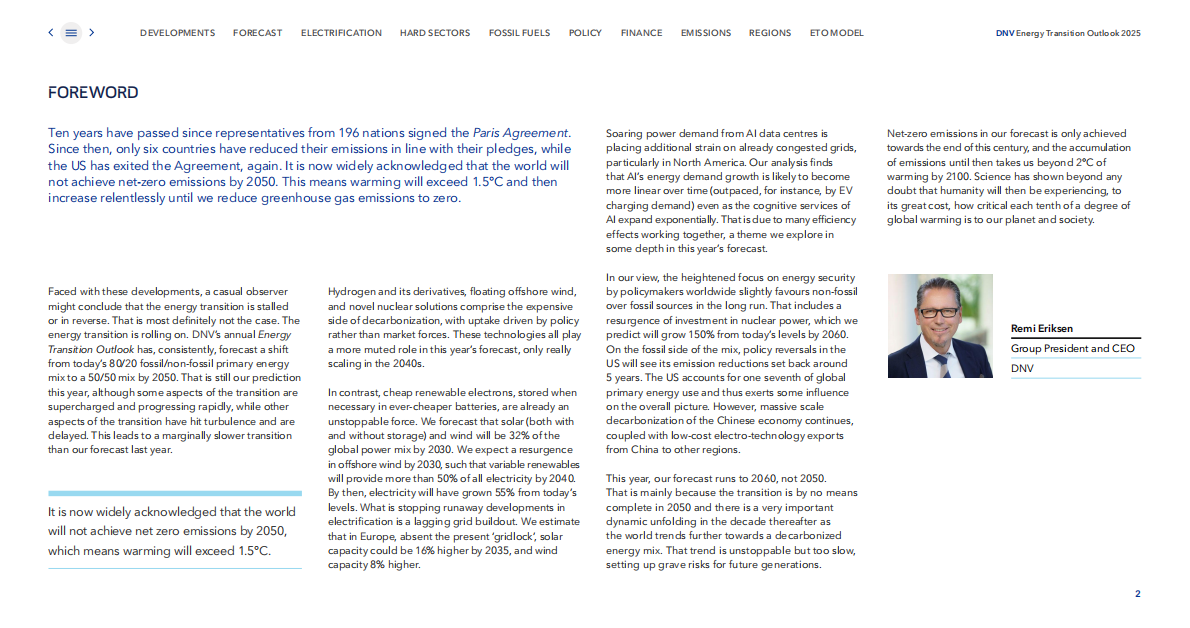 挪威船级社DNV：全球能源转型展望2025&mdash;全球和区域预测至2060 第2页