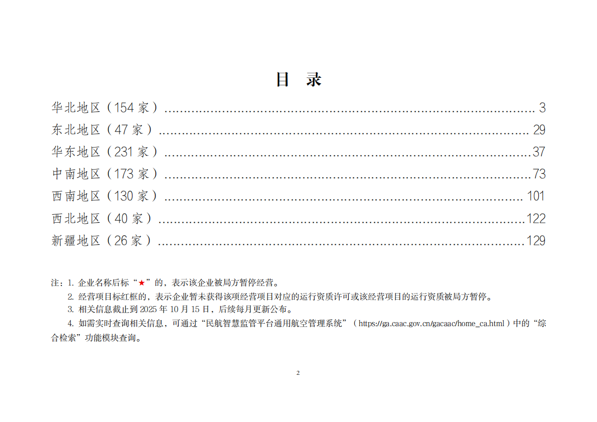 中国民航总局：全国通用航空企业经营许可信息（2025年10月） 第2页