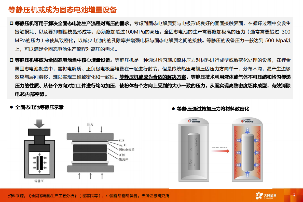 天风证券：固态电池设备的瓶颈-等静压 第3页