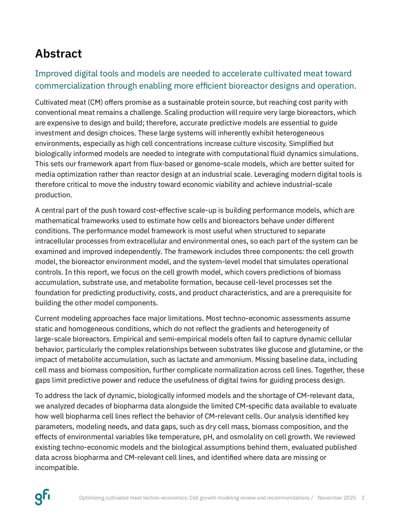 Good Food Institute：2025年优化培养肉技术经济学：细胞生长建模综述与建议报告（英文版） 第2页