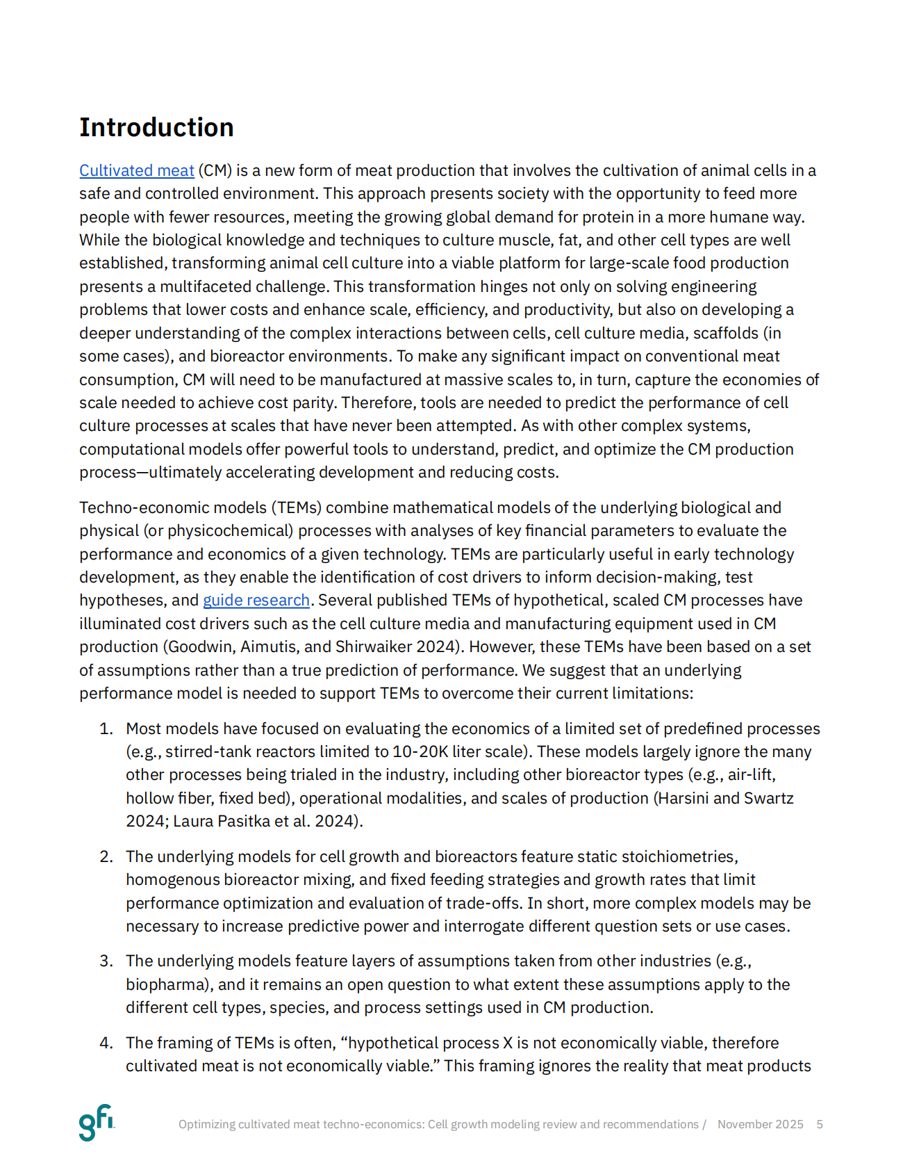 Good Food Institute：2025年优化培养肉技术经济学：细胞生长建模综述与建议报告（英文版） 第5页