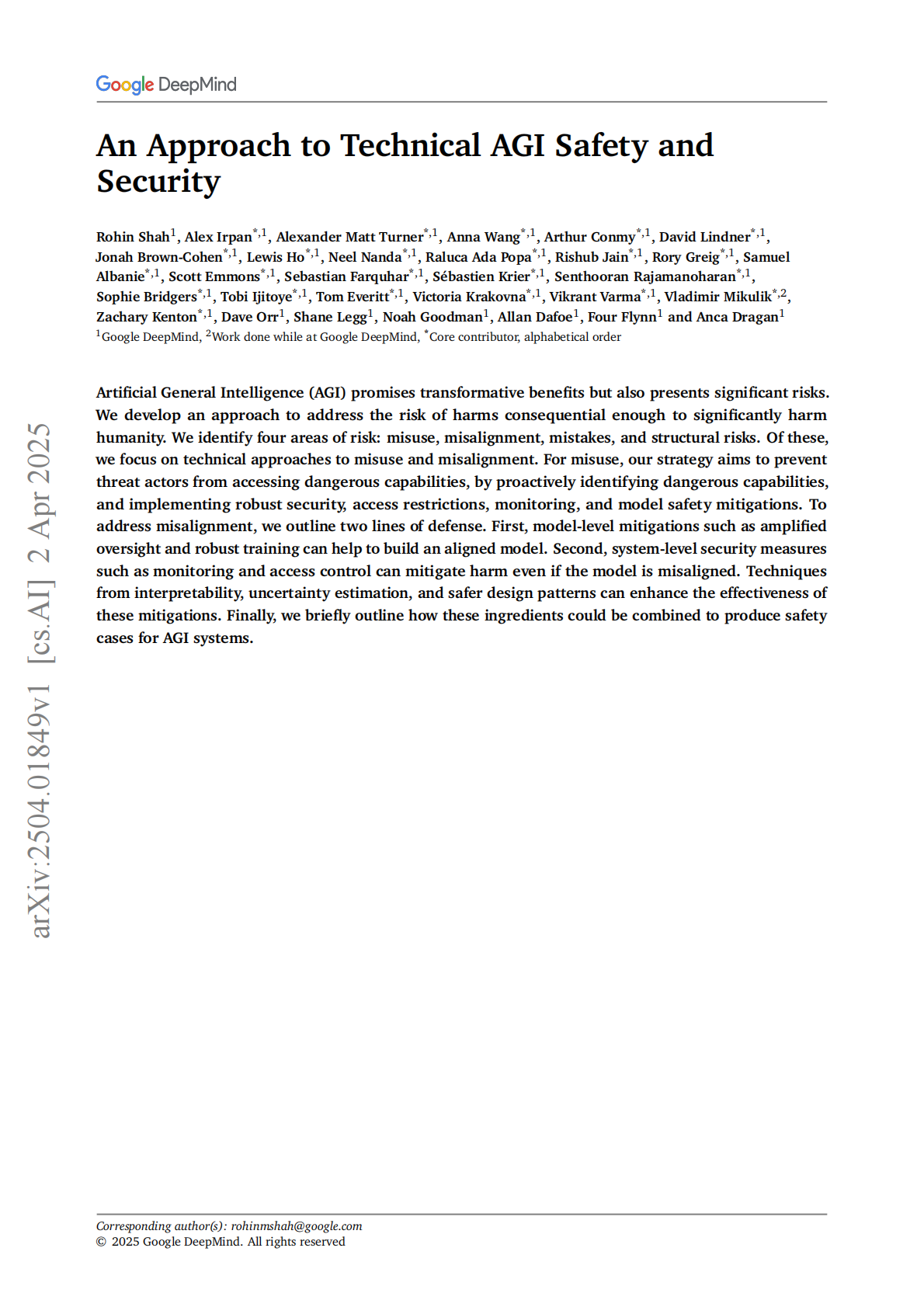 谷歌：2025年通用人工智能（AGI）技术安全保障方法研究报告（英文版） | 先导研报