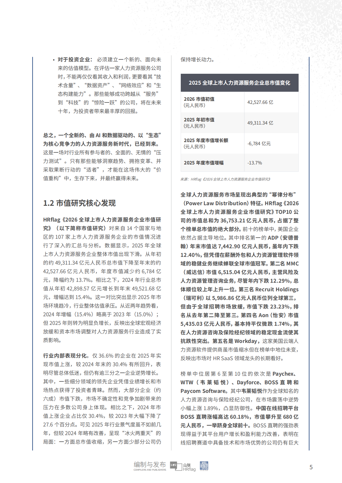 众旗：2026年全球上市人力资源服务企业市值研究报告 第5页