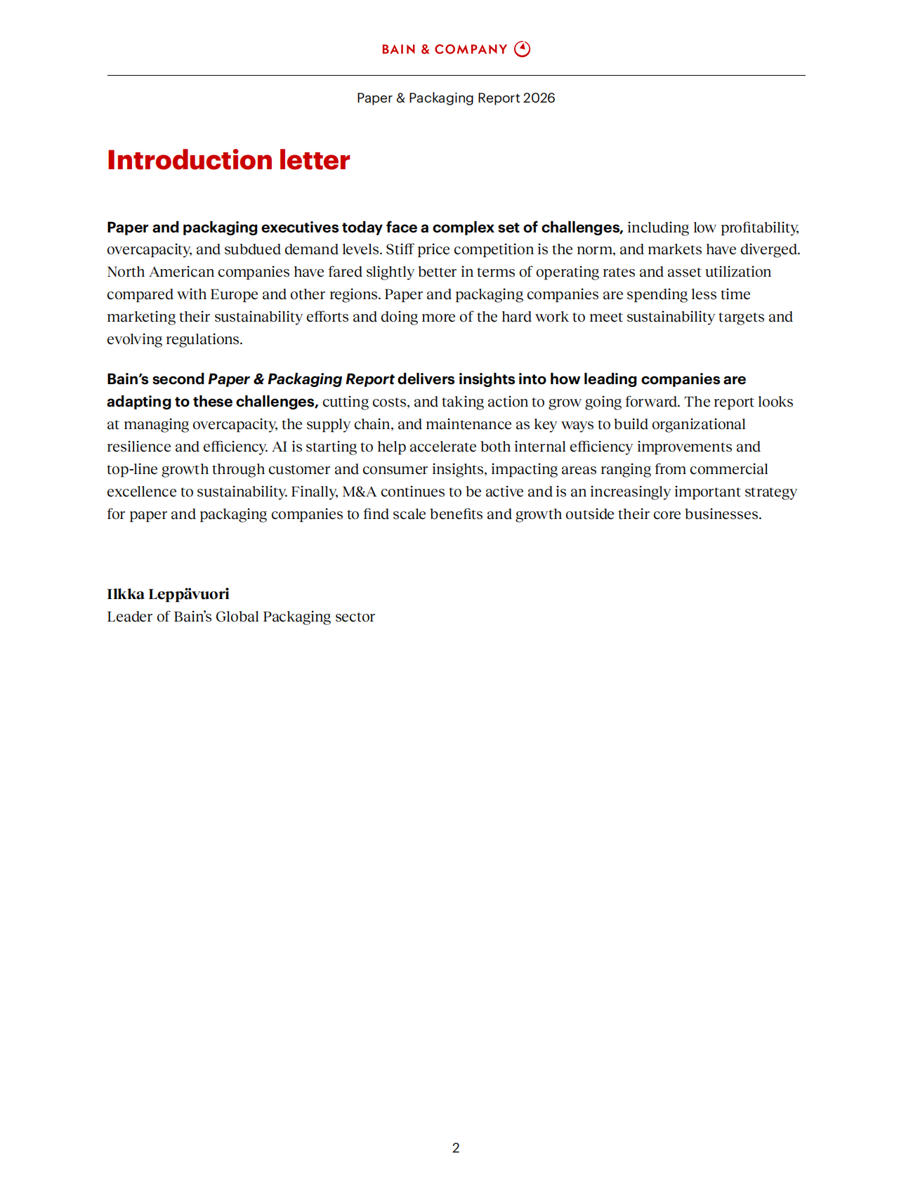 贝恩公司：2026年纸业与包装行业报告：适应当下 塑造未来（英文版） 第4页