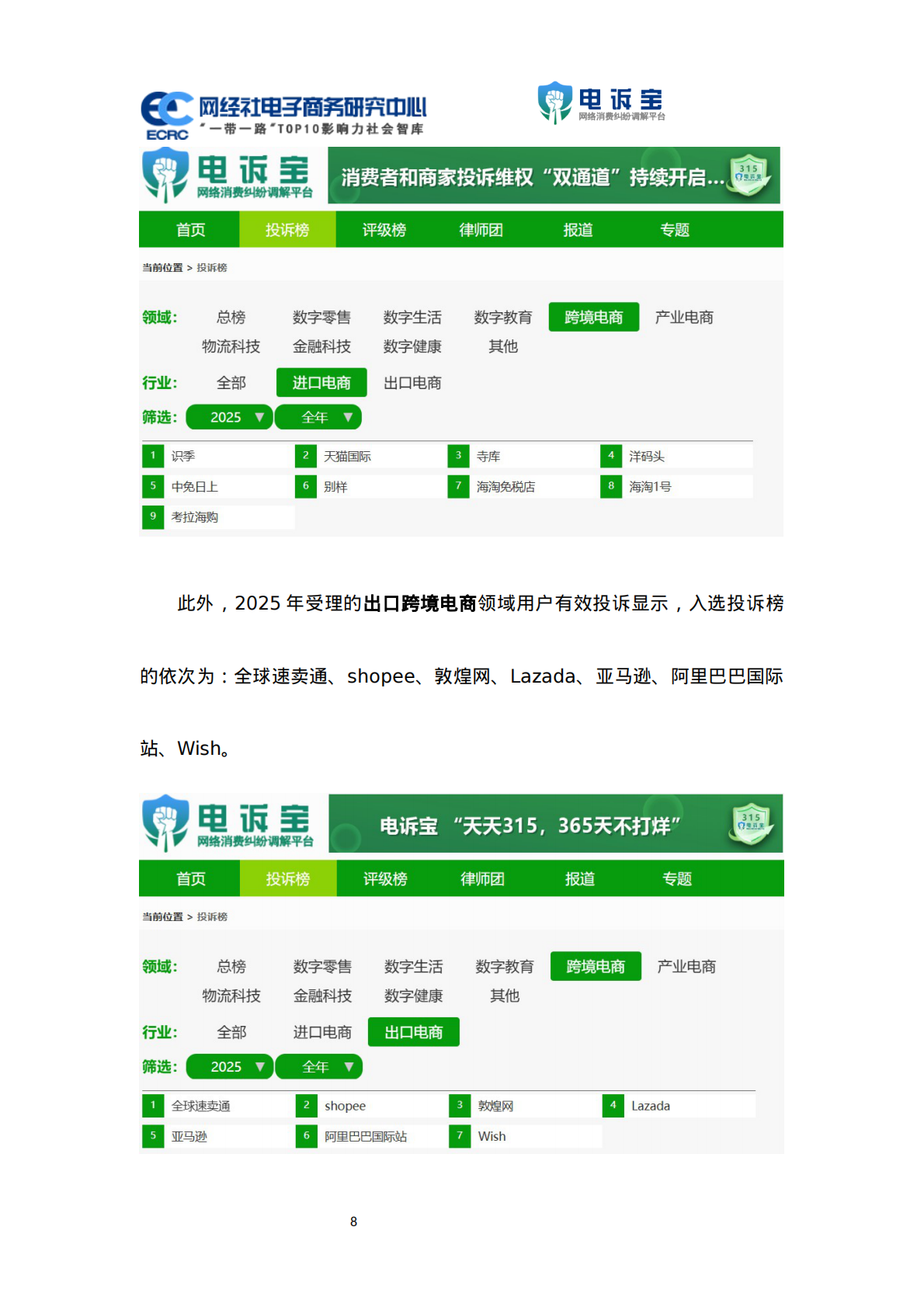 网经社：2025年度中国跨境电商投诉数据与典型案例报告 第8页