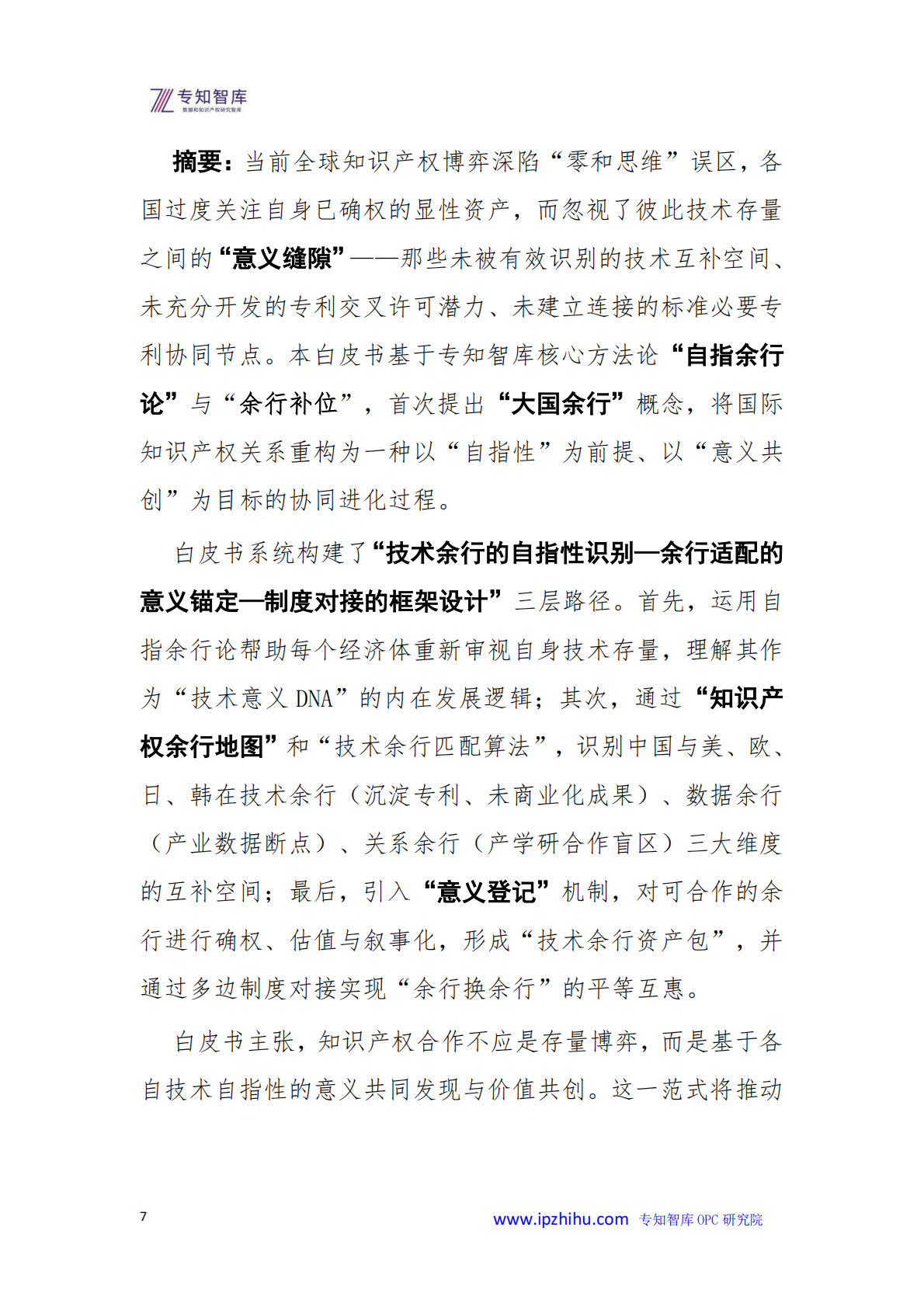 大国余行知识产权战略博弈中的意义缝隙与价值共创-基于自指余行论的国际合作新范式白皮书-专知智库.国际知识产权合作研究院 第7页