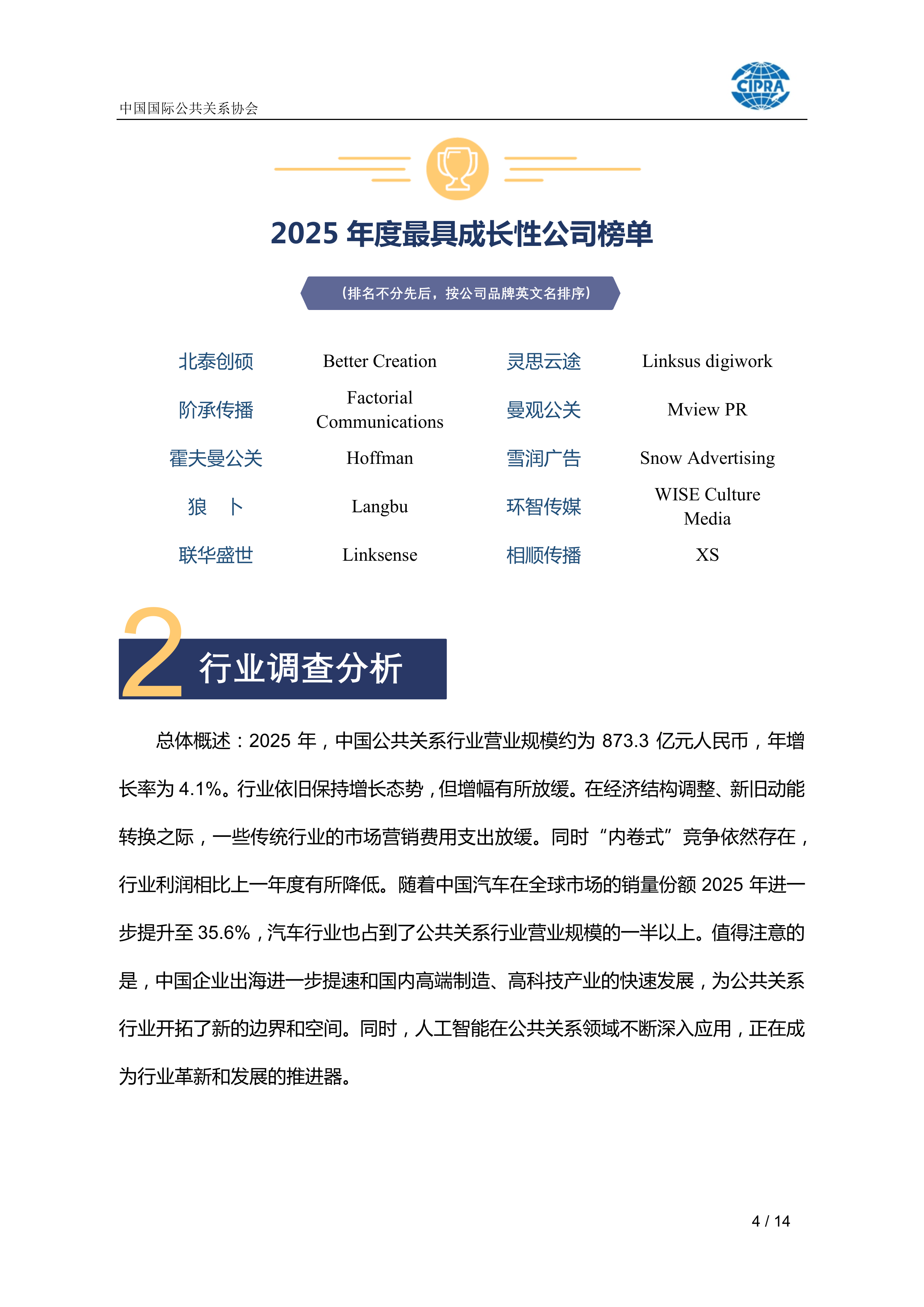 中国公共关系业2025年度调查报告-CIPRA 第4页